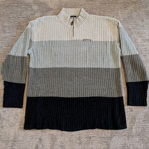 Y2K Enyce Men's Ribbed Chenille 1/4 Zip Sweater - Gray and Black Colorblock -XXL